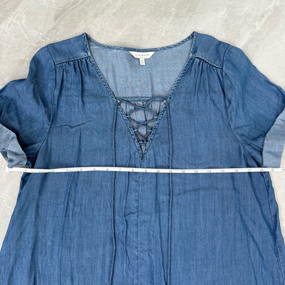 Women’s Lucky Brand Chambray Denim Lace Up Short Sleeve V-Neck Dress Medium - Picture 15 of 16